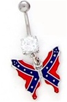 confederate flag belly button ring with butterfly